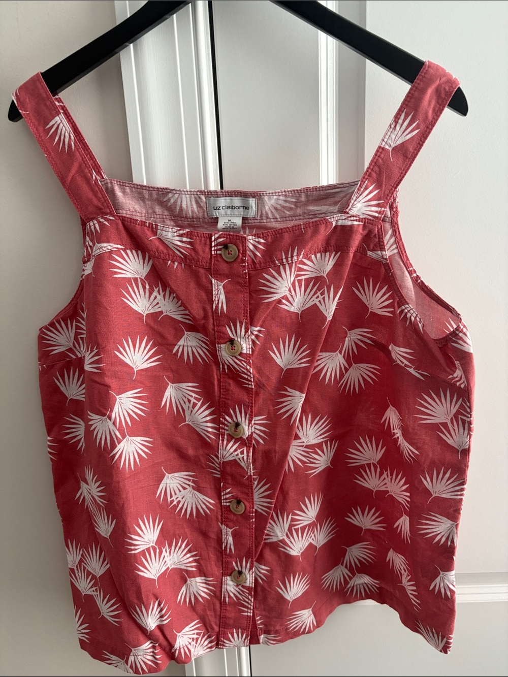 Liz Claiborne Coral-Red Palm Print Button-Front Camisole